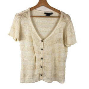 DaLYA Collection Cream Crochet Short Sleeve Cardigan Sweater S/M